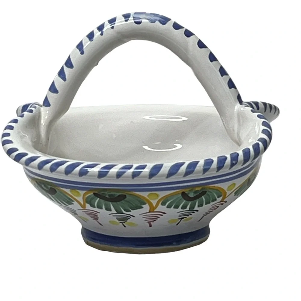 Vintage Spanish Ceramic Pottery Trinket Dish Candy Basket Handmade Spain‎
